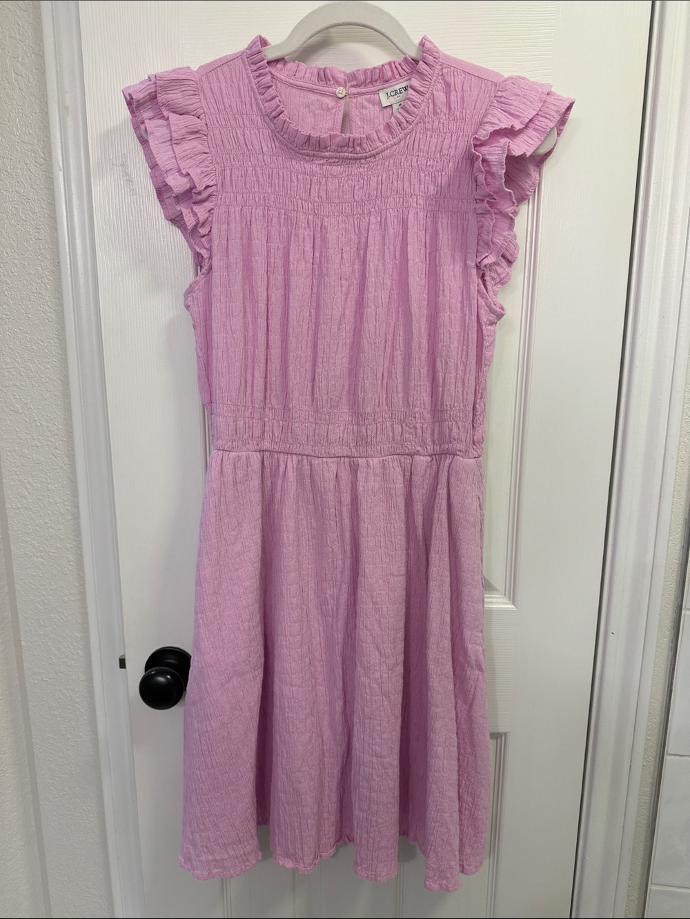 J. Crew Pink Ruffle Sleeve Smocked Dress